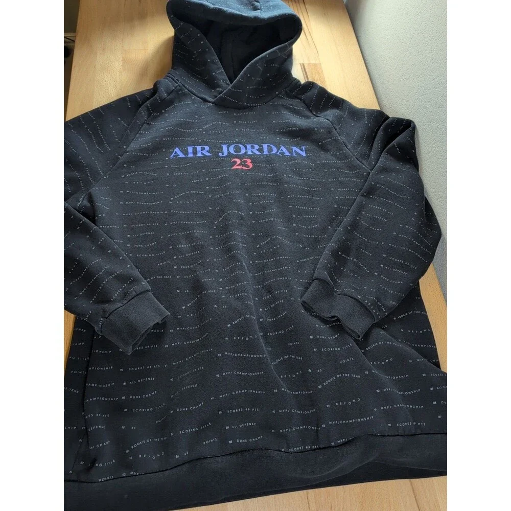 Nike Air Jordan Hoodie Mens XL Black Pullover Sweatshirt All Over Print AOP